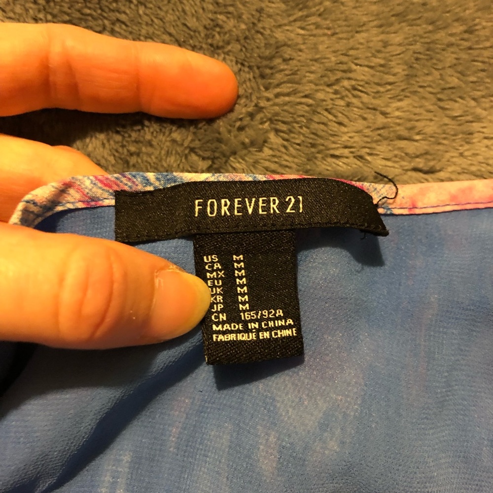 Womens Juniors Small FOREVER 21 Pink Blue Lined Cross Strap Top Festival - Picture 4 of 4